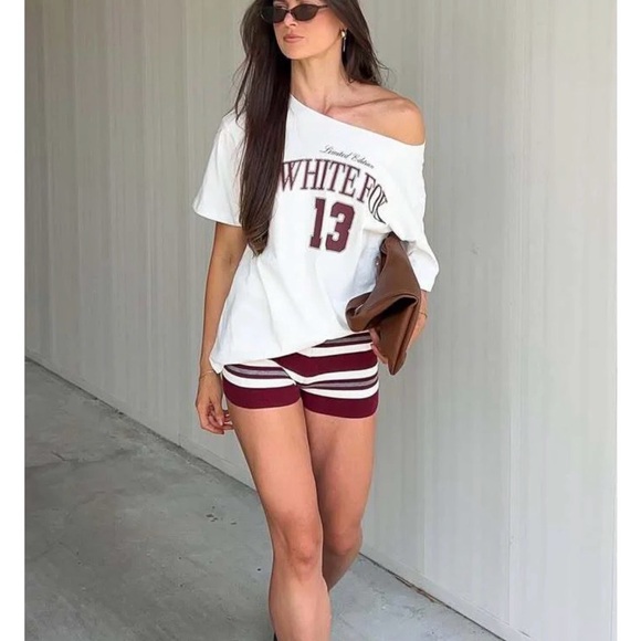 White Fox Boutique Tops - NWT White Fox Everything In Time Off Shoulder Oversized Tee